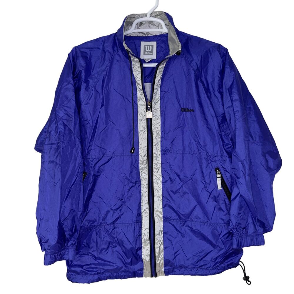 Vintage Wilson Tennis Mens Large Windbreaker Jacket Blue Full Zip 90s Pickleball